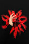 Red Bride Groom Halay Handkerchief, Three-Dimensional Flower and Feather Decoration, Wedding Henna Engagement Circumcision Bride - 2