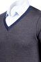 Men's V-Neck Knitwear Navy Blue Sweater Patterned Steel Knit Classic Fit - 5015D - 4