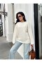 Women's Braided Knitwear Sweater with Pompom Pattern on the Sleeves - 5
