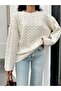 Women's Braided Knitwear Sweater with Pompom Pattern on the Sleeves - 4