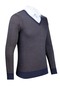 Men's V-Neck Knitwear Navy Blue Sweater Patterned Steel Knit Classic Fit - 5015D - 2