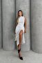 Women's Ottoman Fabric Sleeveless Turtleneck Striped Slit Dress - 6