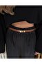 Gold Buckle Stitched Belt, 2 cm, Taba - 3