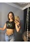 Black Glitter Stones Spiderman Spiderman Pattern Women Crop Body