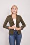 Collared Flato Pocketed Long Sleeve Office Stylish Blazer Fabric Jacket-Dark Green - 3