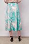 Women's Patterned Lycra-Free Satin Fabric High Waist Long Bell Skirt-Green Pattern - 5