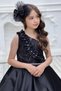 Girl's One-Shoulder Black Evening Dress with Stone Detailed Fluffy Skirt - 4
