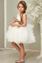 Girl's Glittery Bow Detailed Layered Tulle White Evening Dress - 3
