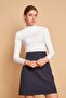 High Waist Light Lycra Fabric Knee Length A-Line Skirt-Navy Blue - 6