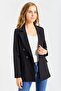 Women's Button Detailed Long Sleeve Stylish Office Ornamental Pocket Flap Fabric Blazer Jacket-Black - 7