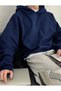 Navy Blue Plain Hooded Sweatshirt - 3