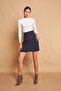 High Waist Light Lycra Fabric Knee Length A-Line Skirt-Navy Blue - 4