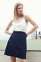Women's Lace Detailed High Waist Light Flexible Woven Fabric Bell Skirt (length:49cm +-2cm)-Navy Blue