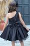 Girl's One-Shoulder Black Evening Dress with Stone Detailed Fluffy Skirt - 3