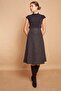 Women's Winter Woolen Jacquard Light Lycra Fabric High Waist Long A-Line Skirt-Khaki Diagonal - 3