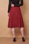 Women's Winter Wool Jacquard Light Lycra Fabric High Waist Long Bell Skirt - Burgundy Houndstooth - 6