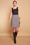 Women's Tweed Fabric High Waist A-Line Skirt-Black Houndstooth