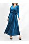 Maxi Length Double Breasted Collar Belted Velvet Dress