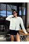 Women's Copper Buttoned Pocket Detailed Ecru Blazer Crop Jacket Knitwear Cardigan - 6