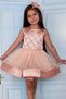 Girl's Salmon Evening Dress with Pearl Beads and Skirt Ribbon Detail