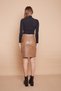 Ecological Faux Leather High Waist Stylish Skirt with Chain Detail on the Waist and Front Slit - Dark Beige - 5