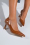 Calse Tan Patent Leather Women's Heeled Shoes - 5