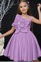 Girl's Lilac Evening Dress with Floral Detail on the Chest and Thick Straps - 5