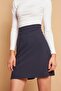 High Waist Light Lycra Fabric Knee Length A-Line Skirt-Navy Blue - 5