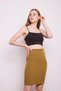 High Waist Above Knee Lycra Cotton Stylish Fabric Pencil Skirt-Dark Mustard - 2