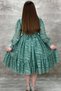 Girl's Green Evening Dress with Transparent Sleeves, Pearl Beaded Neck and Ruffled Hem - 3