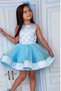 Girl's Blue Evening Dress with Pearl Beads and Skirt Tip Ribbon Detail