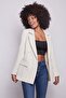 Women's Button Detailed Long Sleeve Stylish Office Ornamental Pocket Flap Fabric Blazer Jacket-Champagne - 4