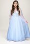Girl's White Evening Dress with Sequin Embroidery on the Top and Transparent Tulle Sleeves with Buckle Detail
