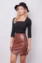 Women's Lightweight Lycra Leather High Waist Slit Above Knee Pencil Skirt-Tan - 5