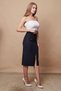 Women's High Waist Pocket Flap Front Slit Light Stretch Fabric Below the Knee Pencil Skirt - Navy Blue - 4