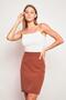High Waist Above Knee Lycra Cotton Stylish Fabric Pencil Skirt - Dark Tan - 5