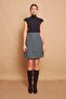 Lightweight Lycra Wool Winter Jacquard Fabric High Waist Lightweight Above-The-Knee Bell Skirt-Light Green Houndstooth - 2