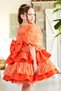 Girls' Orange Evening Dress with Floral Detail Tiered Ruffles - 4