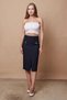 Women's High Waist Pocket Flap Front Slit Light Stretch Fabric Below the Knee Pencil Skirt - Navy Blue - 2