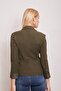 Collared Flato Pocketed Long Sleeve Office Stylish Blazer Fabric Jacket-Dark Green - 4