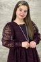 Girl's Plum Evening Dress with Transparent Sleeves, Pearl Beaded Neck and Ruffled Hem - 4