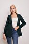 Women's Button Detailed Long Sleeve Stylish Office Ornamental Pocket Flap Fabric Blazer Jacket-Emerald
