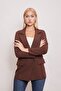 Women's Button Detailed Long Sleeve Stylish Office Ornamental Pocket Flap Fabric Blazer Jacket-Brown - 3