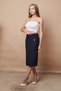 Women's High Waist Pocket Flap Front Slit Light Stretch Fabric Below the Knee Pencil Skirt - Navy Blue - 3