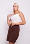 High Waist Wrap Double Breasted Cotton Lycra Fabric Pencil Office Skirt - Brown - 4