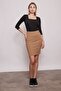 High Waist Above Knee Stylish Fabric Pencil Skirt-Camel - 3
