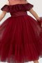 Girl's Burgundy Evening Dress with Transparent Collar, Open Shoulders, and Guipure Embroidery on the Chest and Sleeves - 6