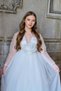 Girl's White Evening Dress with Sequin Embroidery on the Top and Transparent Tulle Sleeves with Buckle Detail - 4
