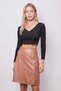 Women's Lightweight Lycra Leather High Waist Knee Length Bell Skirt-Camel - 5