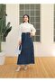 Women's Side Buttoned Tasseled Maxi Length Dark Blue Lycra Denim Skirt - 2